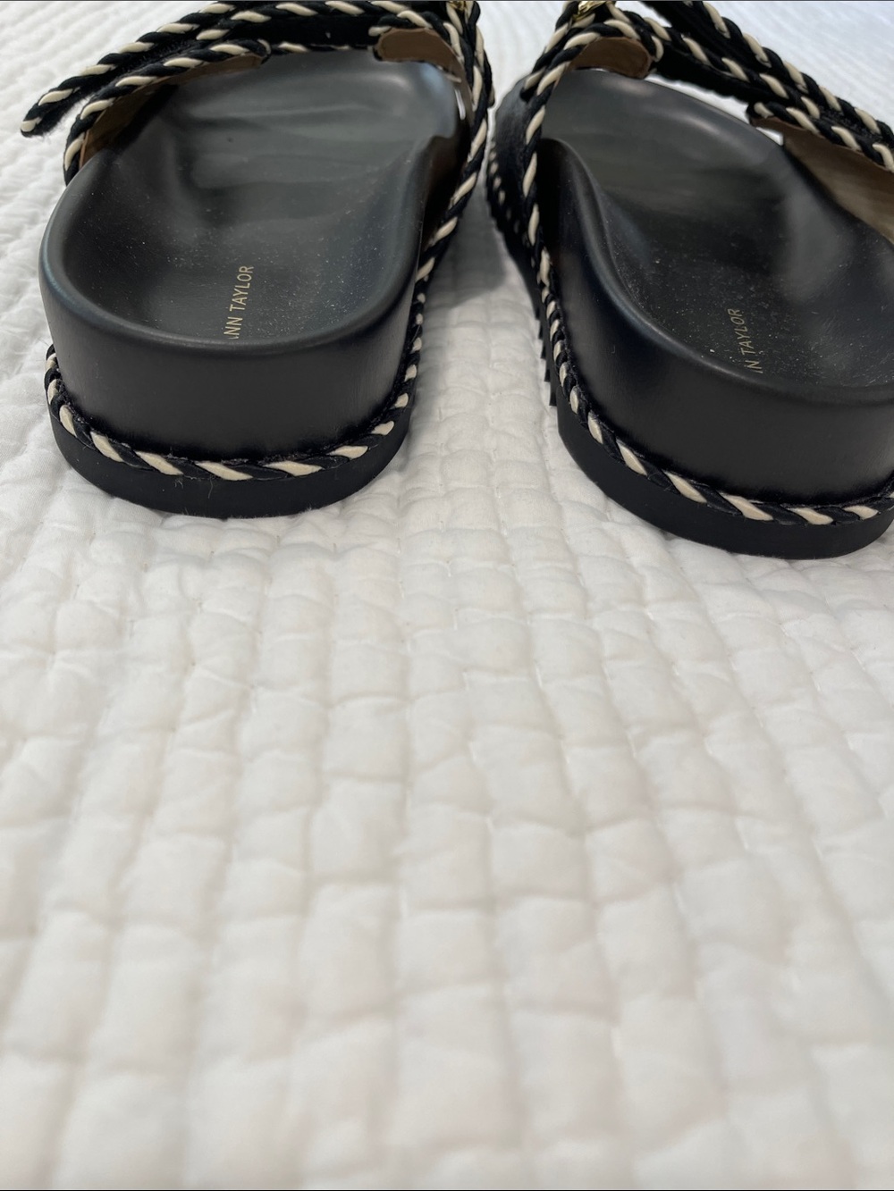 Ann Taylor Black Slide Sandals with White Trim - Picture 3 of 5